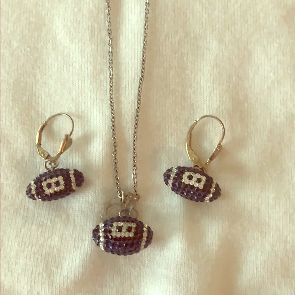 Penn State Silver Football Necklace and Earrings